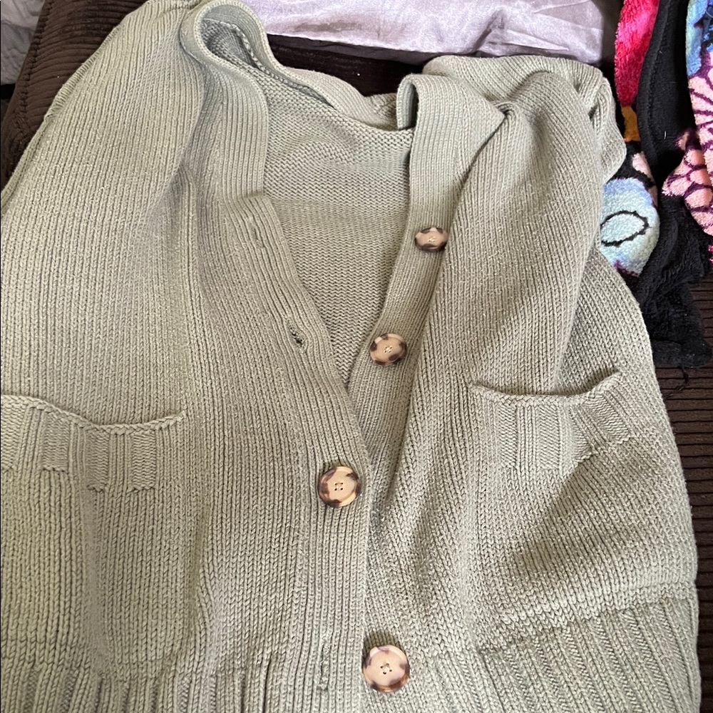 LOFT Green Oversized Cardigan with Shawl Collar